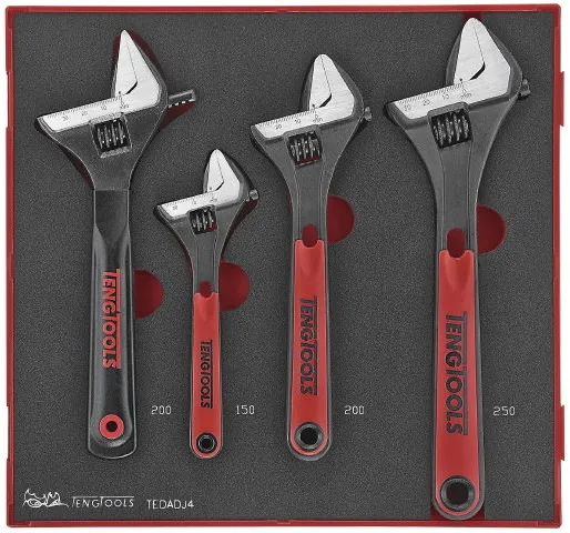 Teng Tools TEDADJ4 justerbara skiftnyckelsats med 4 delar
